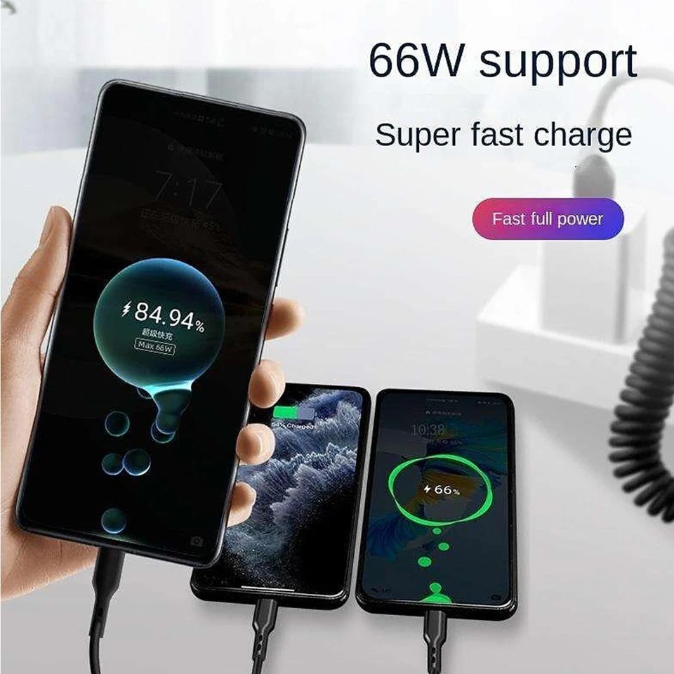 USB Fast Charging Cable 3A Car Spring Data Cable Suitable For iphone Type-C — 第 2/4 张图片