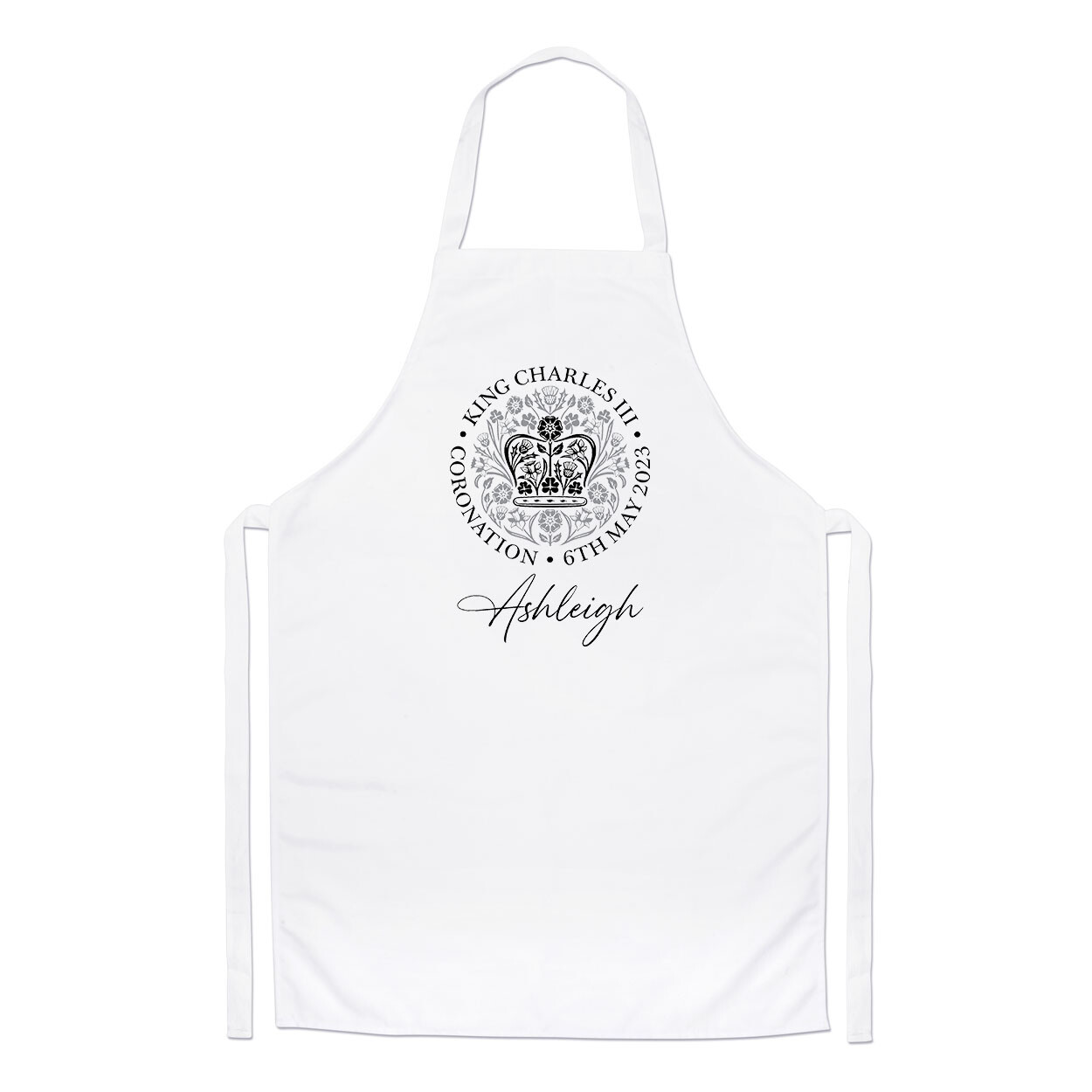 Personalised Coronation Emblem Black King Charles III Chefs Apron Gift