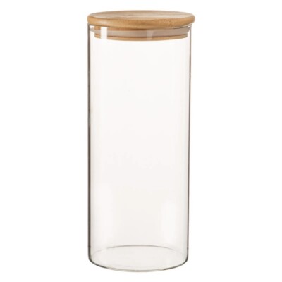 Scandi Glass Storage Jar with Wooden Lid Kitchen Pantry Food Canister 1.5 Litre