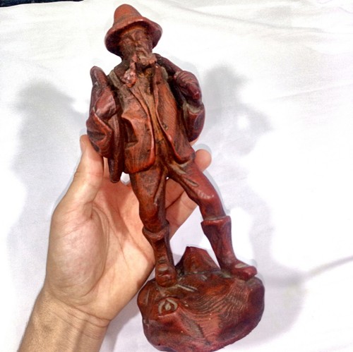 Wood Statue Chinese Carved Antique Vintage Hand Sculpture farmer wood Carving - Picture 8 of 9