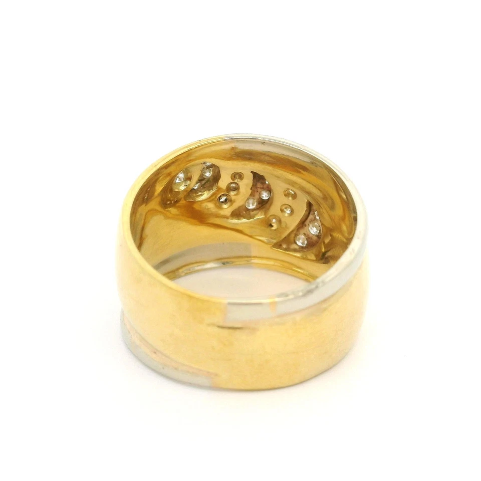 Anillo banda cigarro abovedada bomba 14,1 mm ancho diseño festoneado diamante tono remolque 18k Foto 4 de 4