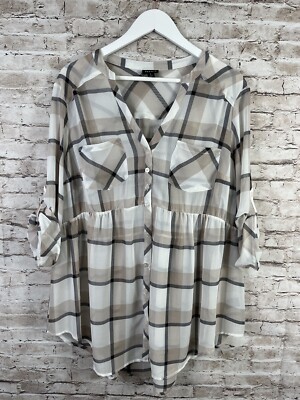 Torrid Top Womens 1X Plus 1 Sheer Tunic Western Chiffon Shirt Roll Tan Neutral