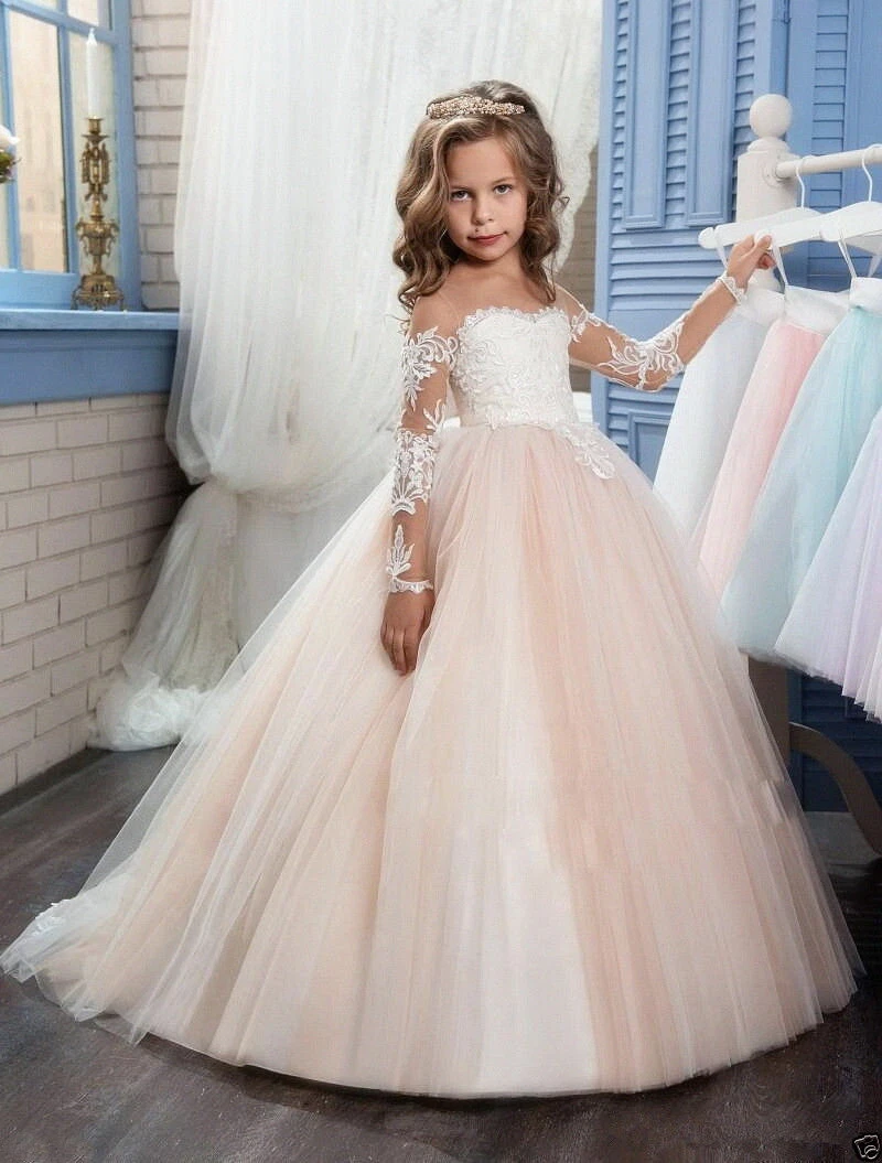 UK Flower Girl Princess Gown Dress Kids Pageant Wedding Bridesmaid Party  Dresses