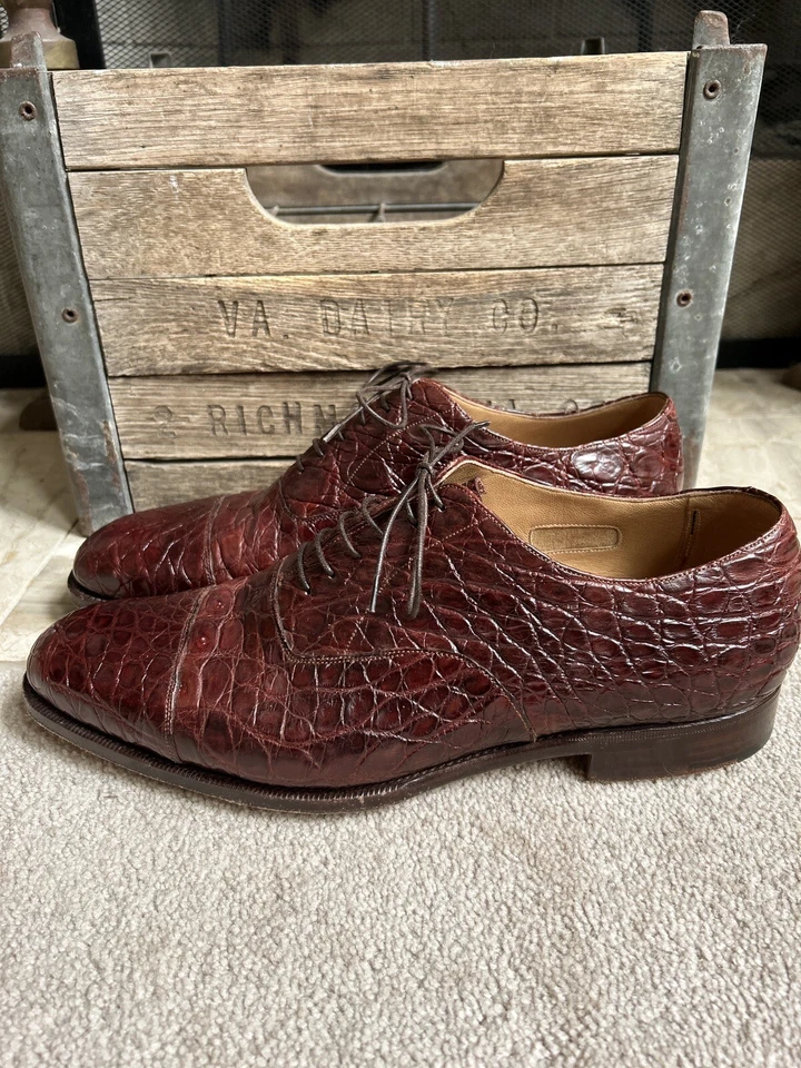 SILVANO LATTANZI para BRIONI Hombre Puntera Cocodrilo Zapatos Burdeos UK 11 US 12 D Foto 2 de 4