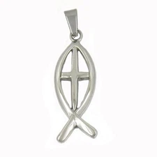 STAINLESS STEEL Fish Ichthys CROSS PENDANT no chain
