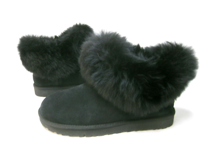 UGG CLASSIC MINI FLUFF COLLAR WOMEN BOOTS SUEDE BLACK US 10 /UK 8 