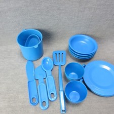 Vintage Fisher Price 80s Blue Dish Set Cups Plates Spatulas Lot