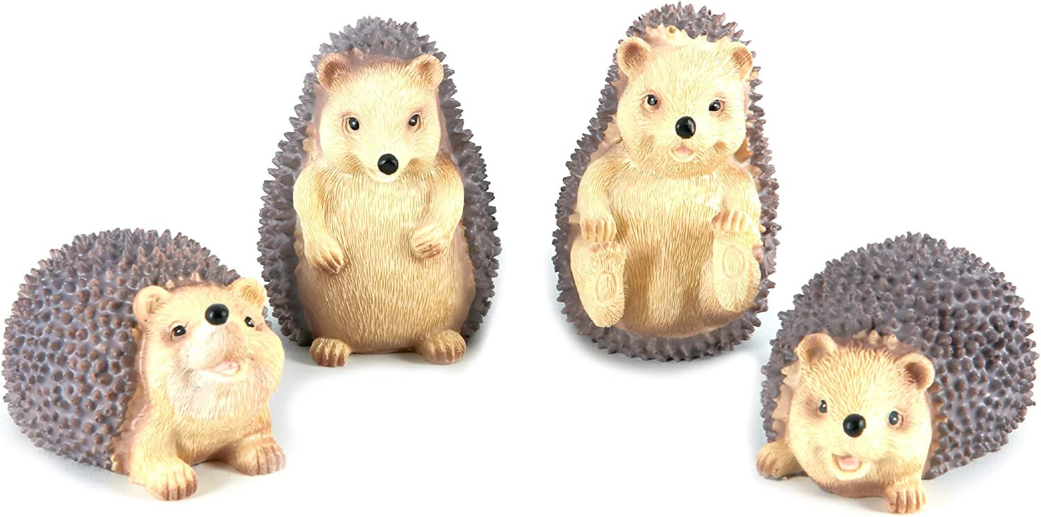 SET OF 4 HEDGEHOG GARDEN ANIMAL ORNAMENTS OUTDOOR STATUES DECOR