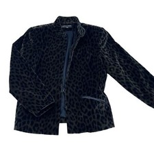 Kasper Company Petite Leopard Print Blazer Jacket 8P Black Brown Cotton Blen