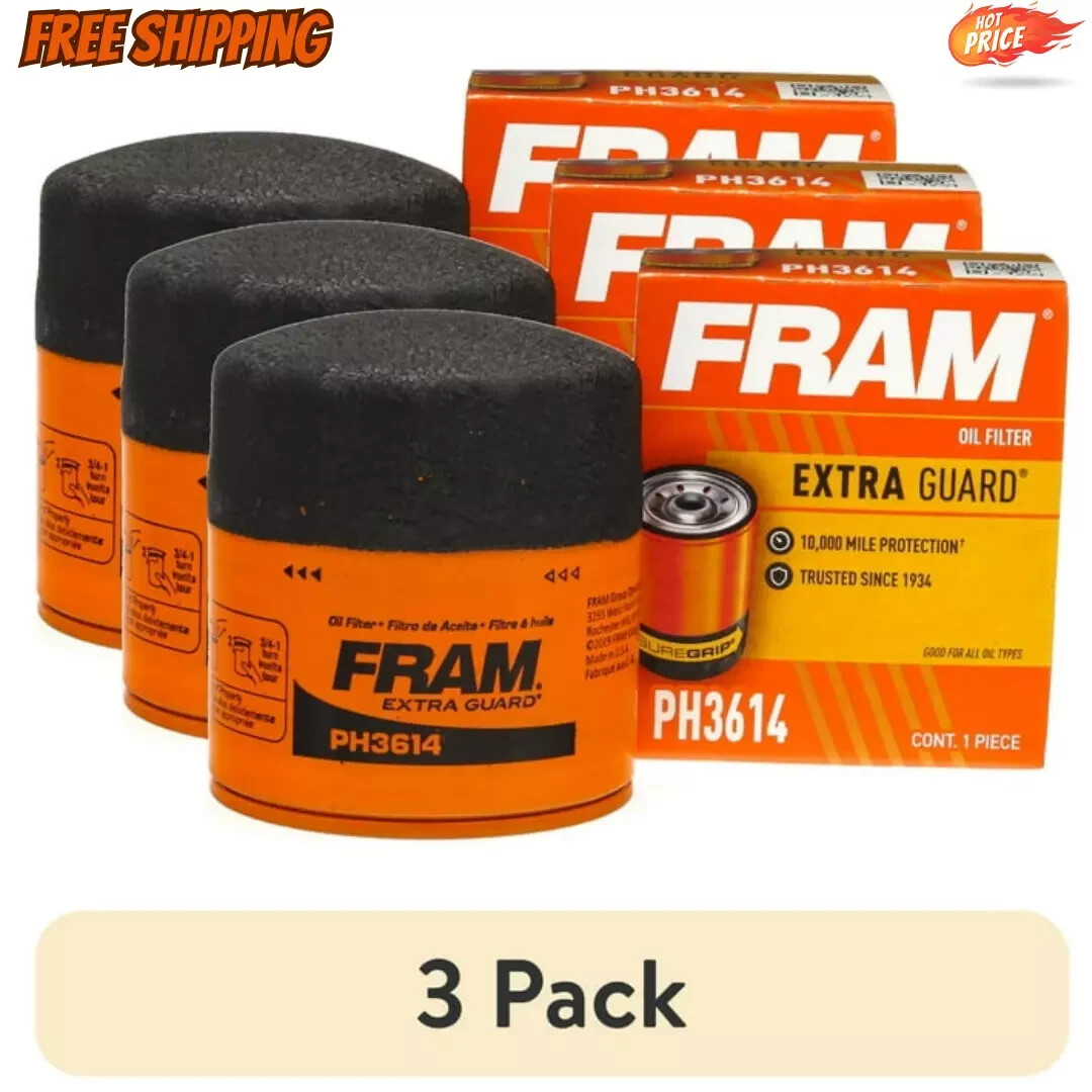 FRAM Extra Guard Filter PH3614, 10K mile Change Interval Oil Filter (Pack of 3)