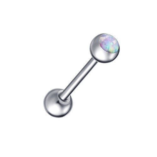 Opal Gem Tongue Barbell 16/19/22mm Steel Bar Nipple Ring Body Piercing Jewellery - Picture 10 of 10