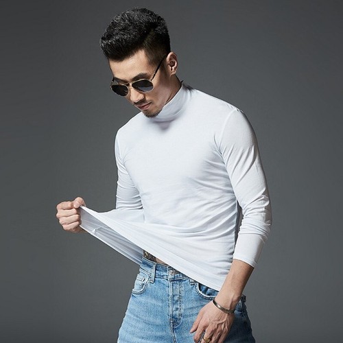 Trendiges Herren Freizeit Rollkragen T-Shirt Slim Fit Langarm Einfarbig - Bild 6 von 23