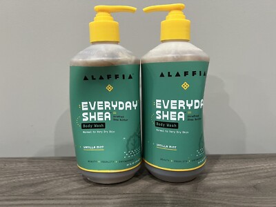 2 Bottles Alaffia Everyday Shea  Body Wash,  Vanilla Mint 16 oz Each New