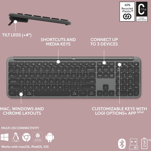 Logitech Wireless Signature Slim MK950, Easy-Switch, Flow, Black - Picture 2 of 7