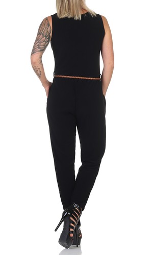 Damen Overall Jumpsuit Bluse Hose Ärmellos Einteiler Gürtel Boho Sommer Elegant - Bild 13 von 25