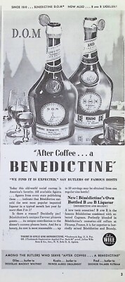 D.O.M. B & B Benedictine & Brandy Served After Coffee Bar Art 1939 Print Ad