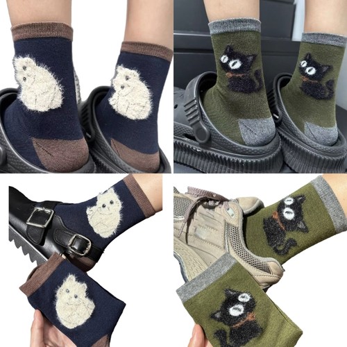 1Pair Animal Cats Crew Socks Funny Novel Socks Casual Ankle Socks Dress Socks - Picture 1 of 13
