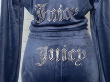 NWT Juicy Couture Velour Tracksuit Set Rhinestones Glitter Crown Navy Blue Large