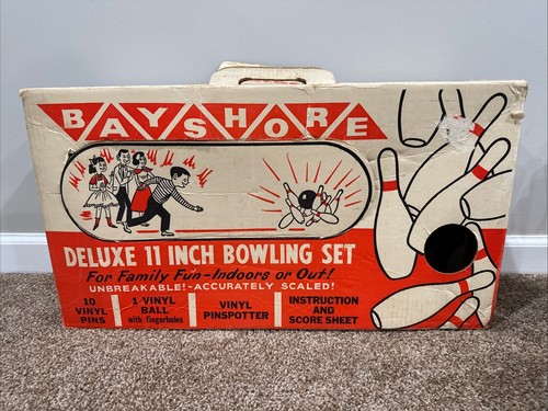 Vintage 1950's Bayshore Deluxe Toy Bowling Set w/ 10 Pins & 1 Balls Original Box - Picture 4 of 6