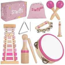 Wooden Music Set Pink Sensation, Montessori Musical Instruments for Toddlers ...