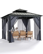 Aluminum Frame Hardtop Gazebo Double Metal Roof Mosquito Netting Privacy Curtain