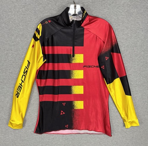 Fischer x Vomax Cycling Jersey Men’s Large Nylon Stretch Red Black Yellow Racing - Afbeelding 1 van 5