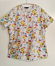 Looney Tunes Tweety Bird V-Neck Scrub Top Women's Size M