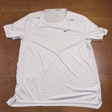 Nike Shirt Mens Large White Dri Fit Miler Running Short Sleeve Activewear