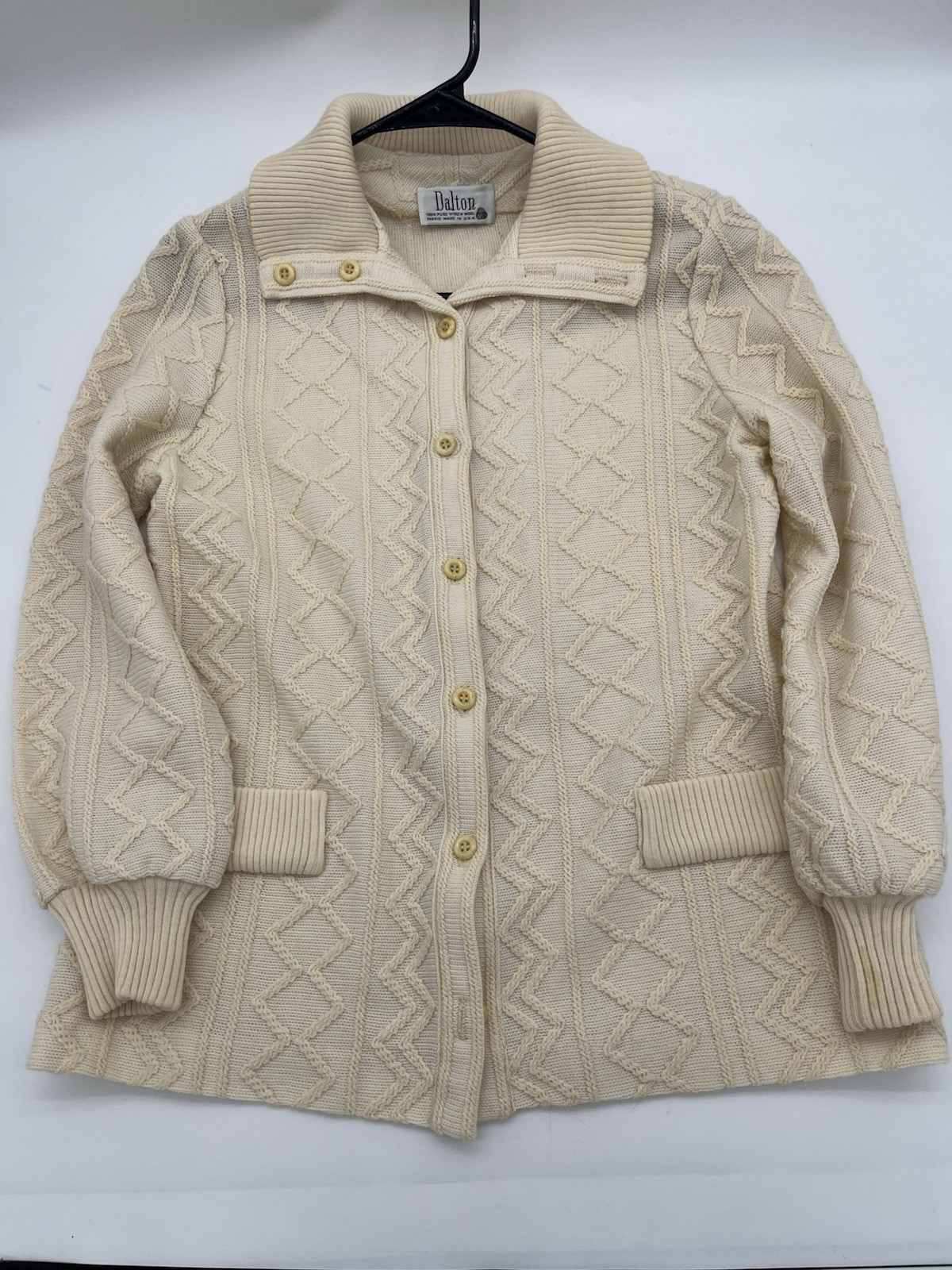 Vintage Dalton Cable Knit Cardigan Cream Shawl Collar Button Sweater