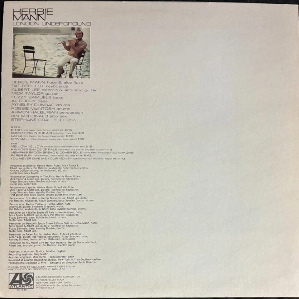 Herbie Mann * London Underground * 1974 стерео 12 «LP виниловая пластинка / SD 1648 - Изображение 4 из 4