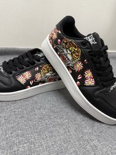 Ed Hardy White Low Top Sneakers Tiger  Rose Graphic Women's Size 9.5 NWT Y2K