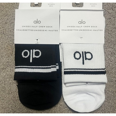 #ad #ad ALO Yoga Black and White Half Crew Socks Unisex 2 Pair Size S $15.99