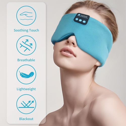 Joythink Cuffie Sonno Bluetooth Maschera Sonno Blu Ciano Regolabile Ricaricabile - Foto 10 di 10