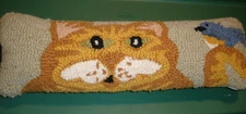 Chandler 4 Corners Judith Reilly Hooked Wool Pillow Cat with Bird 7"x23"