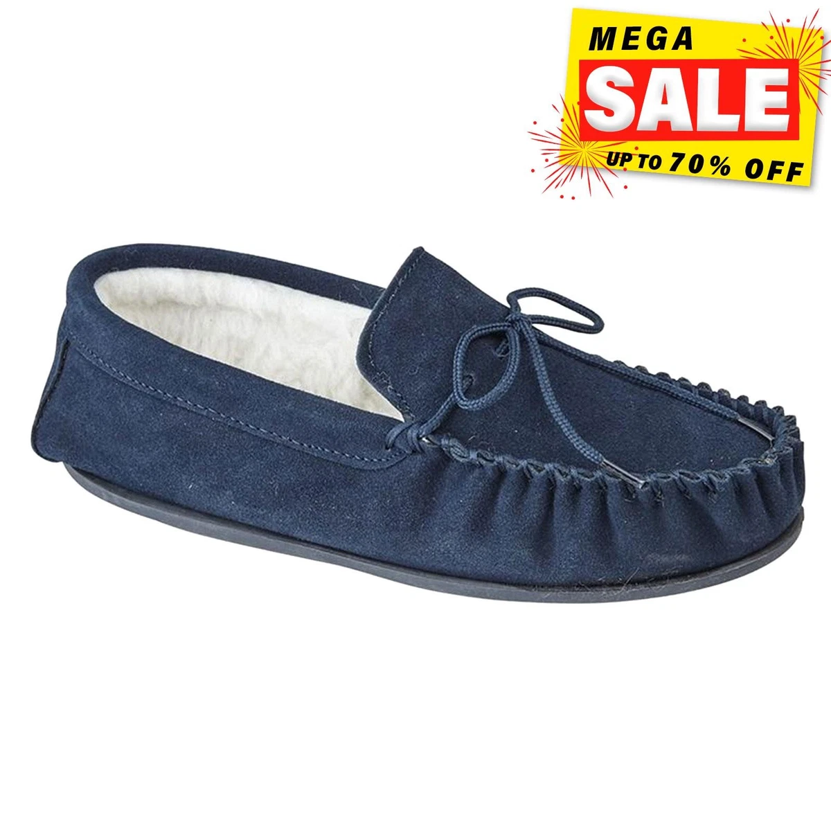 Mokkers Men's Oliver Wool-Lined Moccasin Slippers - Cozy Navy Blue House Shoes With Rubber Sole (Size 11 US) - View #4