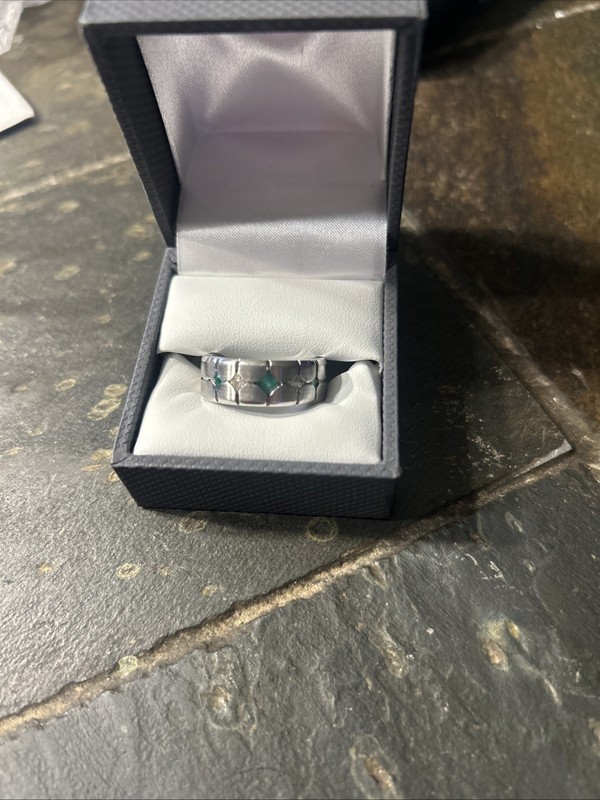  $2000 Men’s Lashbrook Diamond Green Emerald Weddind Band Ring Sz 8.5