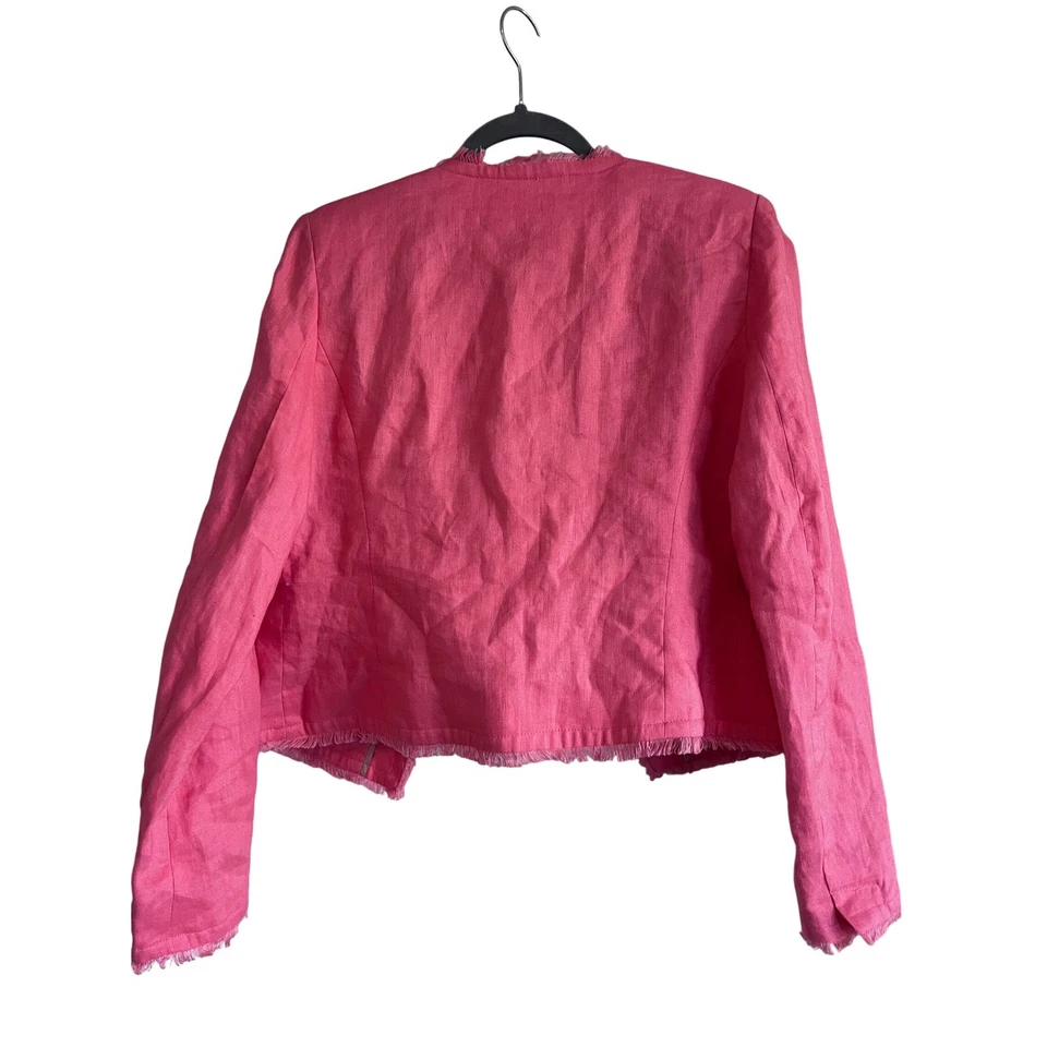 Willi Smith 粉色亚麻混纺流苏无领开襟西装外套 8 码 — 第 3/4 张图片
