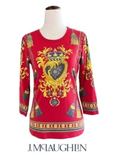 J. McLaughlin XS Women’s Catalina Cloth Regal Crest Print Top – Red Multi