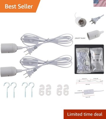 2 pcs E26/E27 LED Light Socket 5.9FT Extension Cord with On/Off Switch and  A...