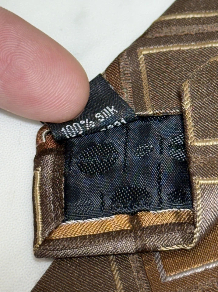 Corbata larga Perry Ellis Portfolio de seda marrón geométrica para hombre de negocios 61x3,5 Foto 4 de 4