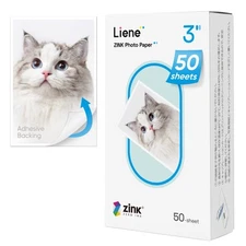 Paper 2x3 Liene Premium Photo Printer Paper 50 Sheets w Adhesive Back Waterproof