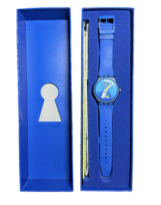 Swatch SUOZ157 Open It Blue Watch 2012 Box Papers Key Swiss Made