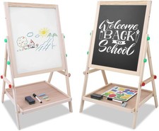 Kids 2 in 1 Chalk Drawing Board Wooden Blackboard Whiteboard Children Art Easel