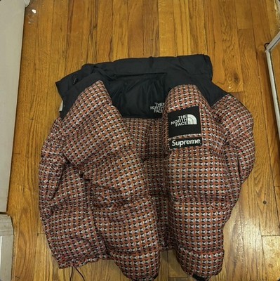 Supreme x The North Face Geometric Puffer Jacket Black Red Silver Orange S