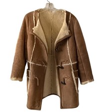 Sawyer of Napa Vintage Suede Shearling Sherpa Toggle Coat Jacket Size Medium