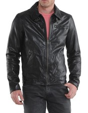 Men's Black Lambskin Leather Biker Jacket Real Leather Motorcycle Racer Jacket