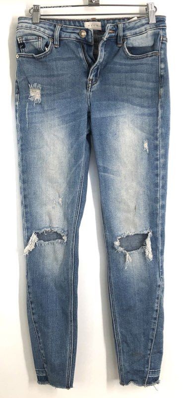 VICI KanCan Women's Blue Distressed Ripped Skinny Jeans Raw Hem Sz 7/27
