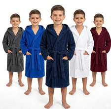 Kids Unisex Hooded Bathrobe 100 Cotton Terry Cloth Soft Towelling Robe
