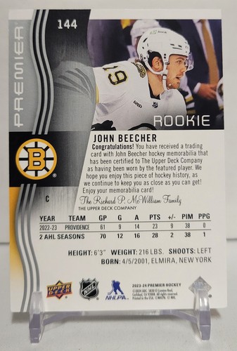 2023-24 Upper Deck Premier John Beecher #144 Rookie RC Relic Jersey Mem - Picture 2 of 2