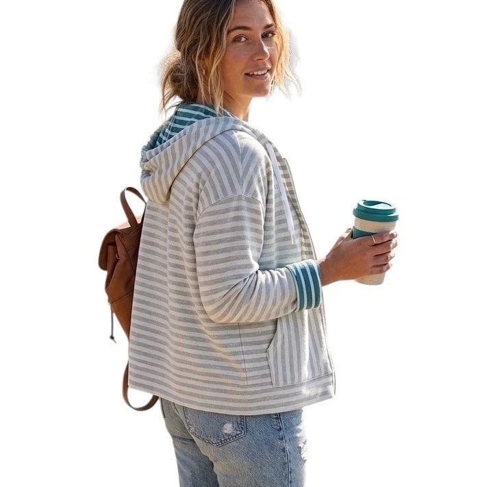 Columbia Sportswear Womens Mint Green Striped Herringbone Full Zip Hoodie L
